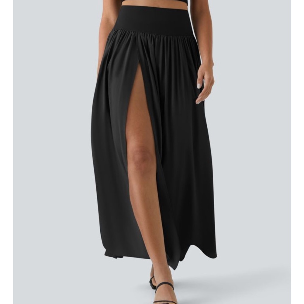 Halara Breezeful High Waisted Plicated Split 2-in-1 Flowy Quick Dry Maxi skirt